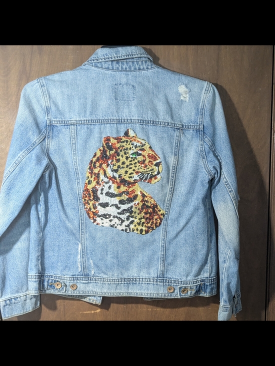 Old Navy Jackets & Blazers - Old Navy Light Blue Denim Jacket with Sequined Leopard Motif